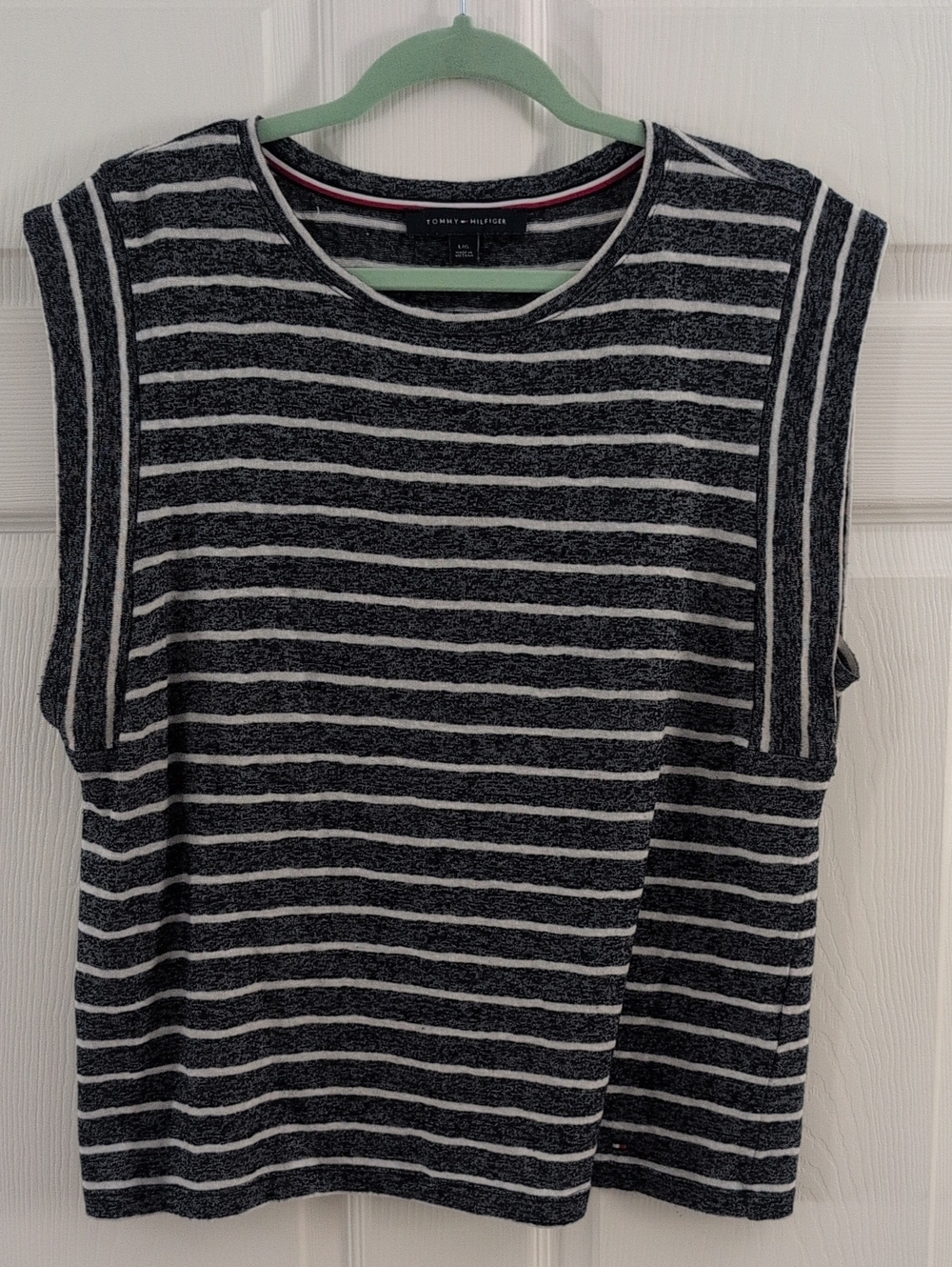 Tommy Hilfiger Navy and White Striped Sleeveless Top